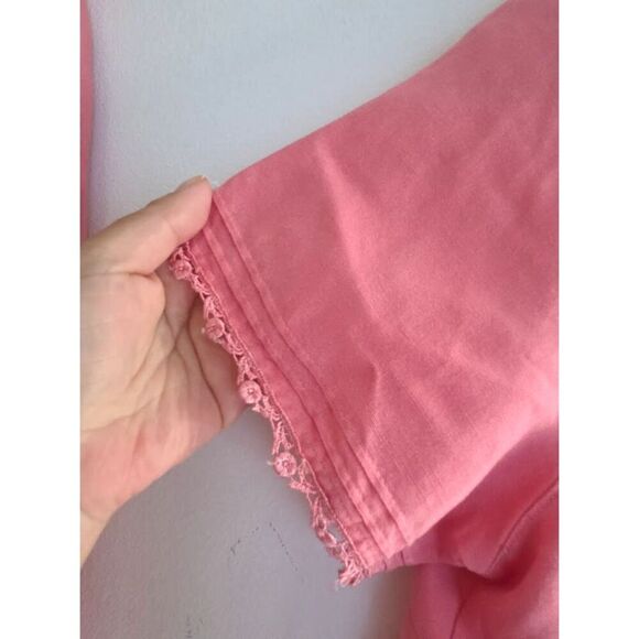 Koret Pink w/Floral Embroidery Linen Blend Button Up/Ankle Pants Set size 14 - Picture 4 of 9